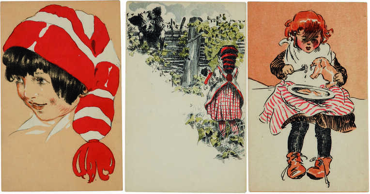 Лот из трех рекламных открыток фирмы "Треугольник" / Лит. И. Кадушина. [1910-е].